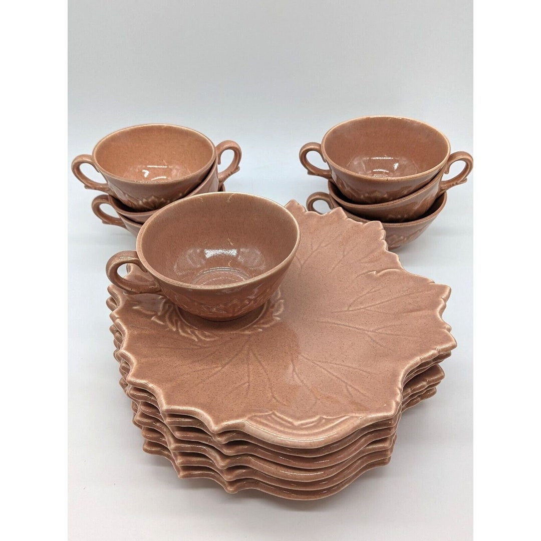 1950's Steubenville Pottery Leaf Snack Set Plate Cup Leaf Etsy