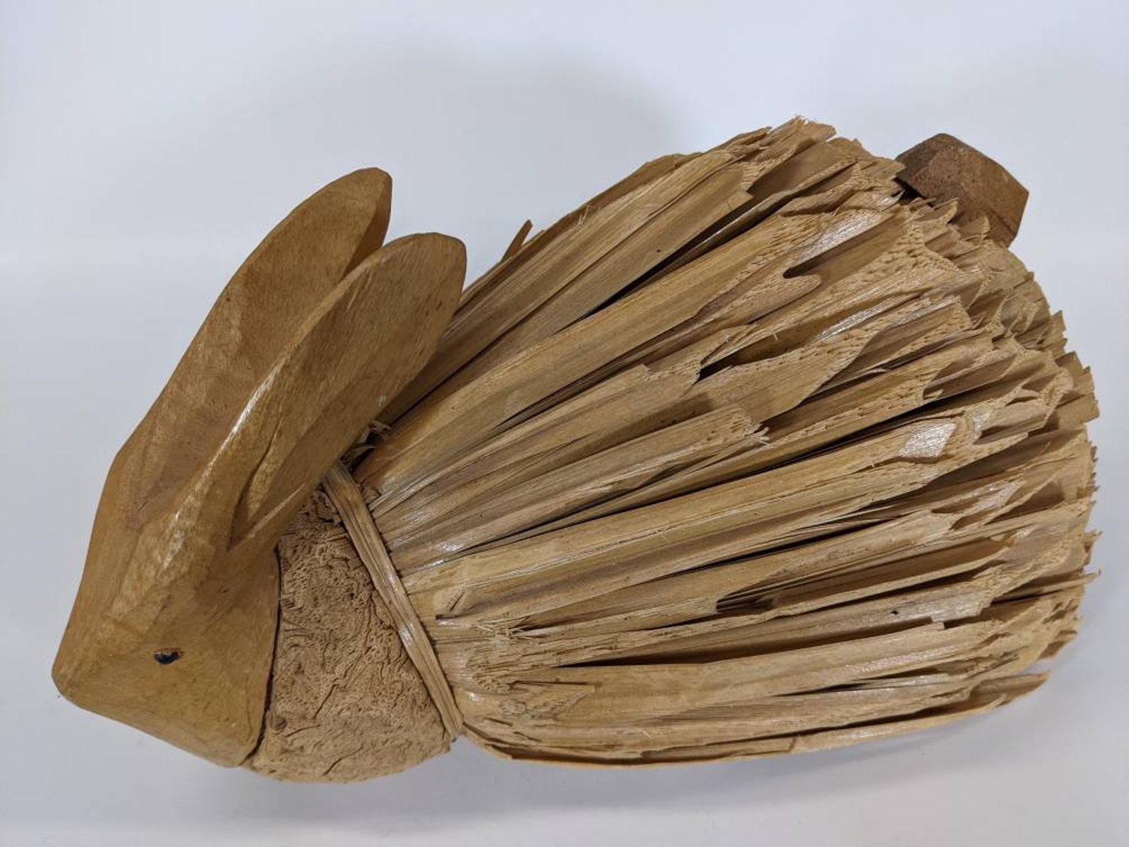 Vintage Folk Art Corn Husk Rabbit Bunny Carved Wood Head Etsy