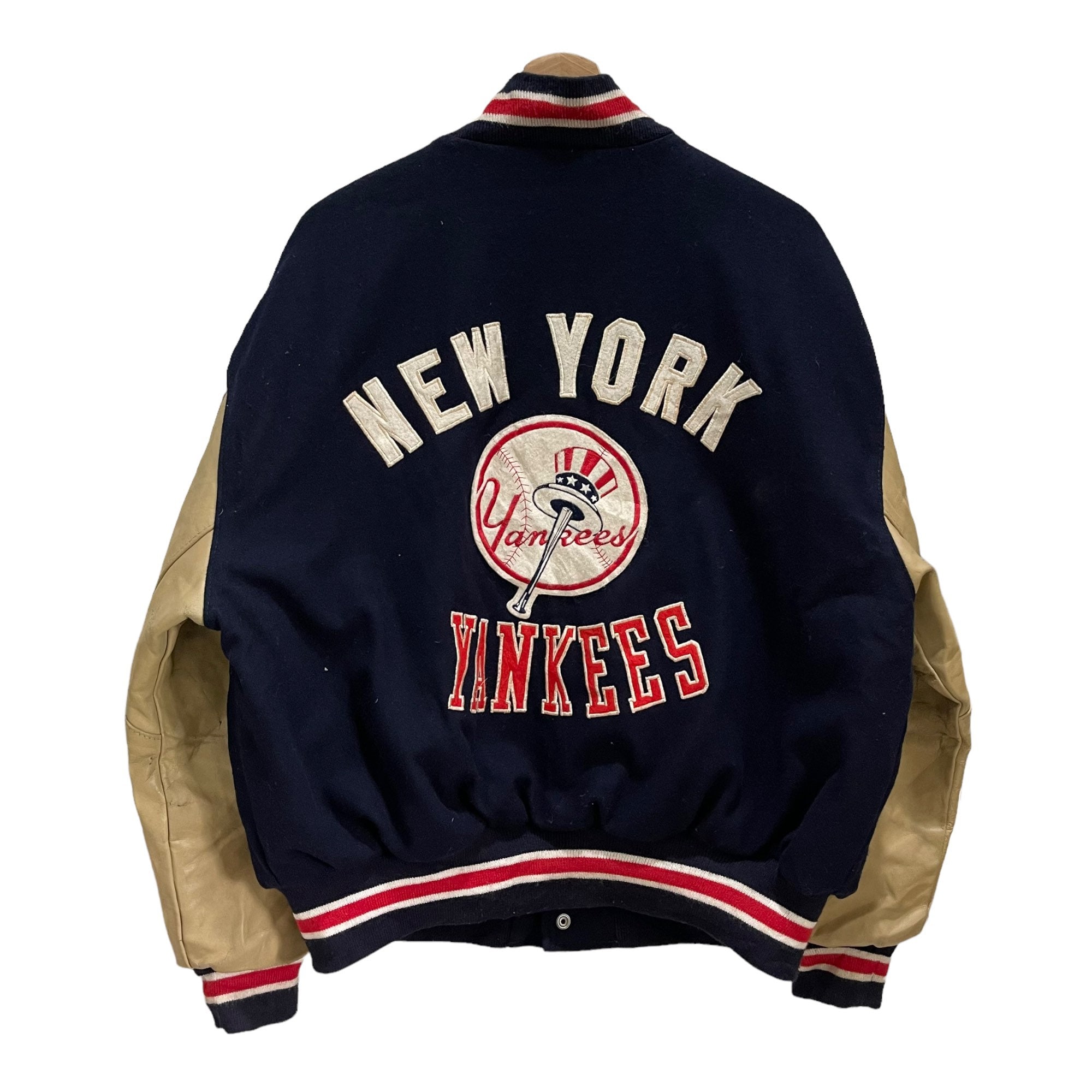 Vintage!! 90s New York Yankees Major League Baseball Wool Leather Varsity Jacket M Size