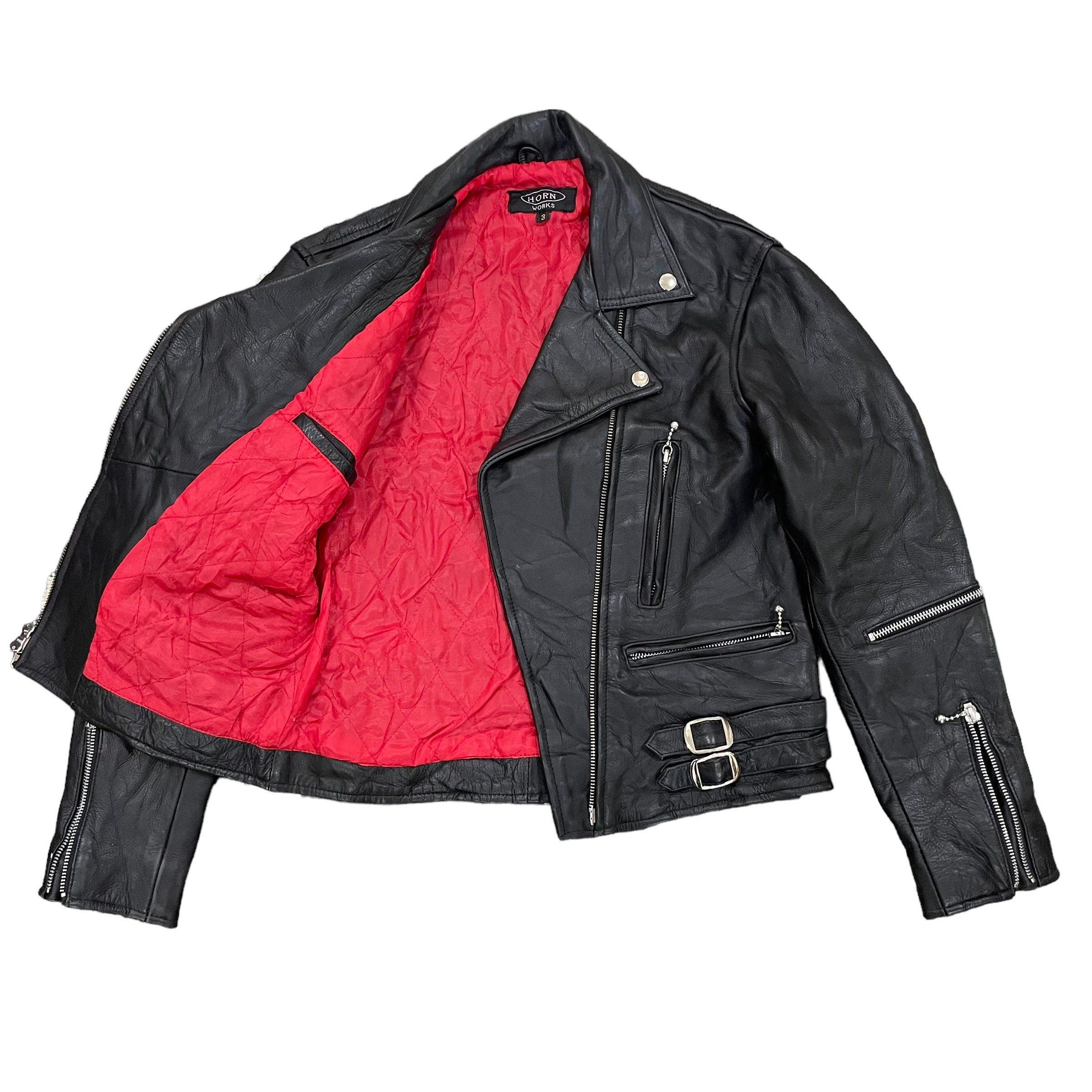 Vintage Horn Work Genuine Leather Punk Rockabilly Motorcycle