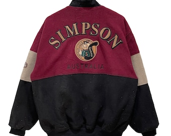 Vintage SIMPSON Sports Club Australia Multi Colour Big Spell Out Zipper Jacket