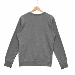 May include: A heather gray long-sleeve sweatshirt with a crew neck, displayed on a wooden hanger. The sweatshirt has ribbed cuffs and hem. The fabric appears to be a soft, comfortable material.