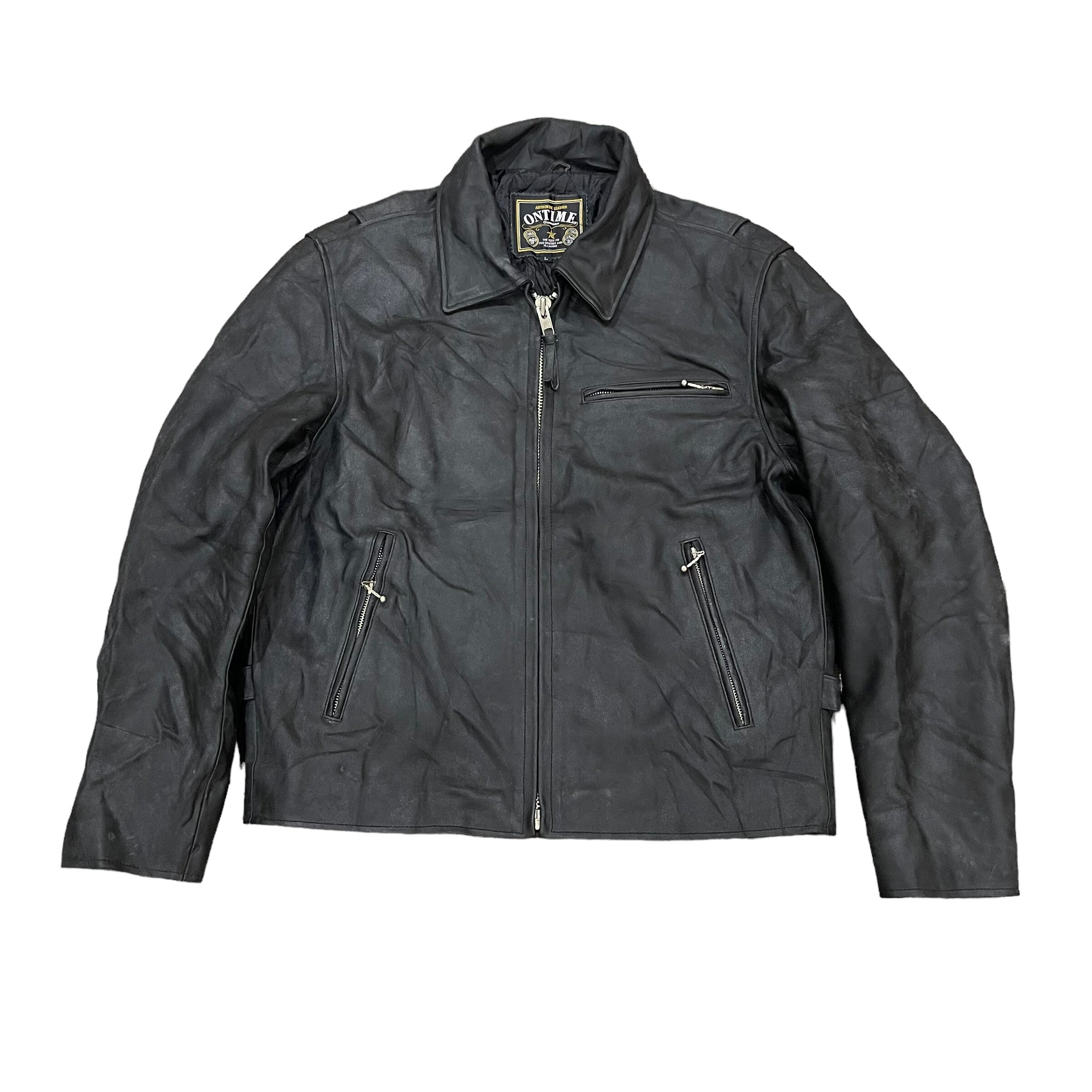 Vintage!! Genuine Leather Motorcycle Bikers Riding Zipper Jacket