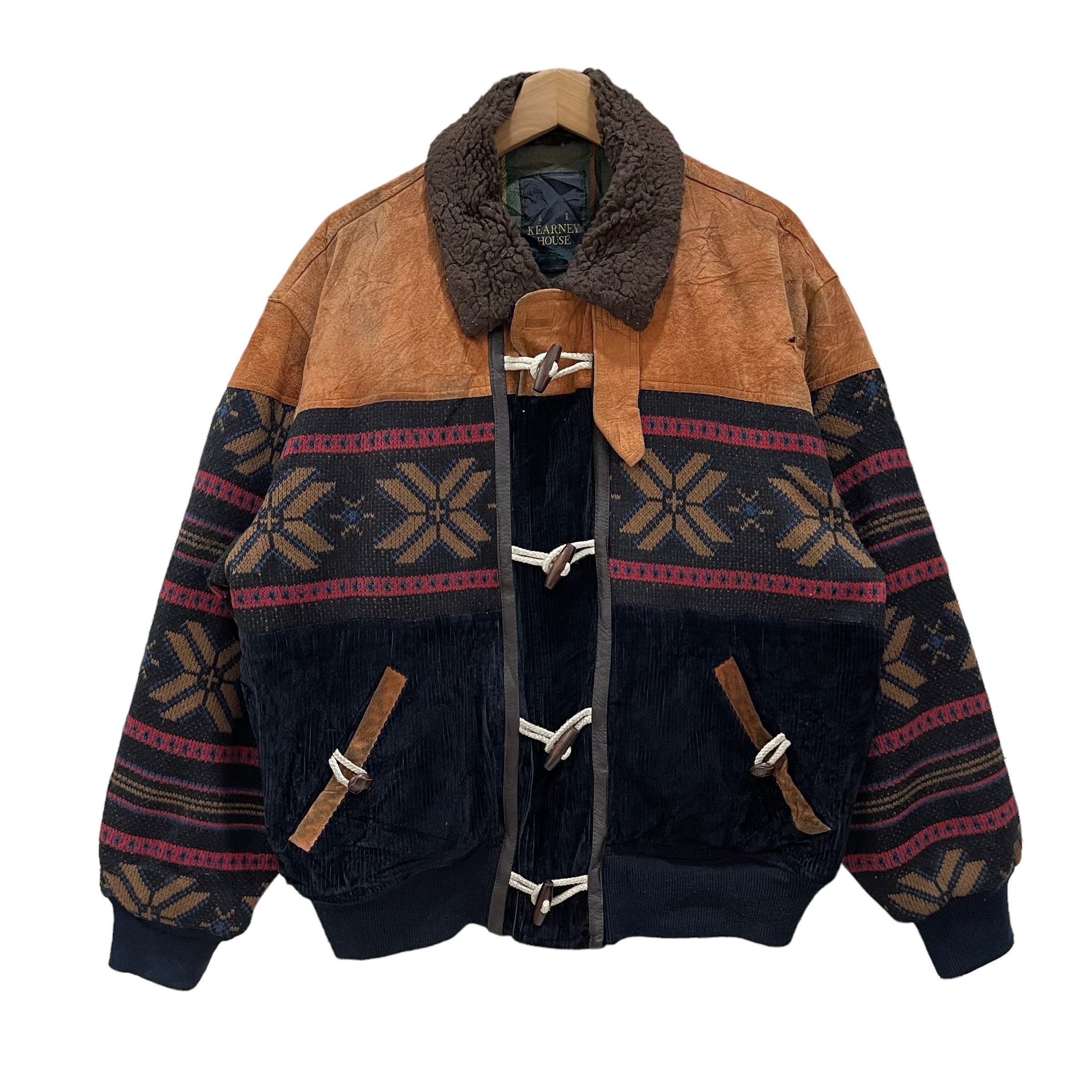 Vintage 90s Native Navajo Aztec Design Wool Leather Jacket Etsy
