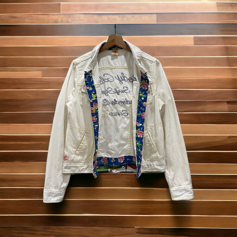 Sällsynt vintage 90-tals Body Glove Surf Style Spell Out Denim Trucker Jacket Button bild 7