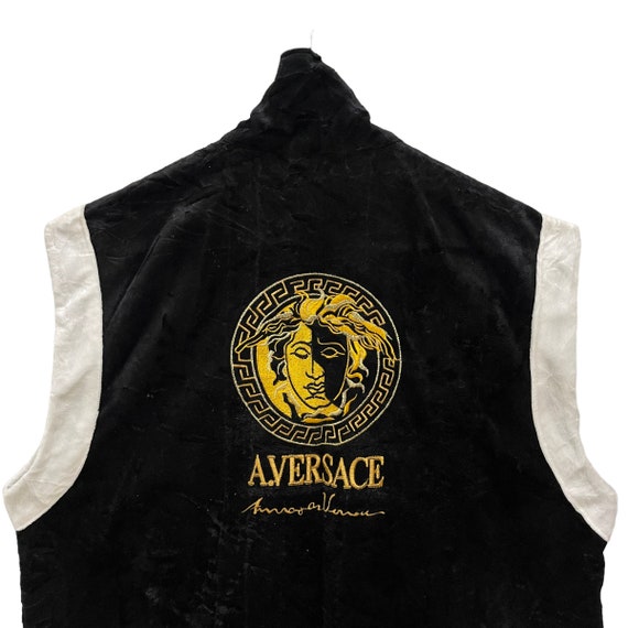 Vintage A.VERSACE Big Logo Embroidered Velvet Zipper Vest - Etsy