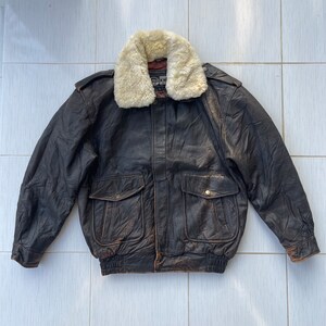 Rare Vintage 80s Genuine Leather Zipper Bomber  Jacket