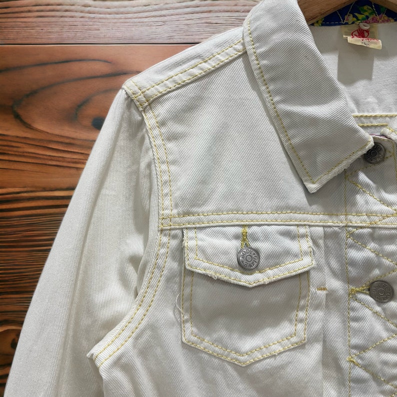 Sällsynt vintage 90-tals Body Glove Surf Style Spell Out Denim Trucker Jacket Button bild 4