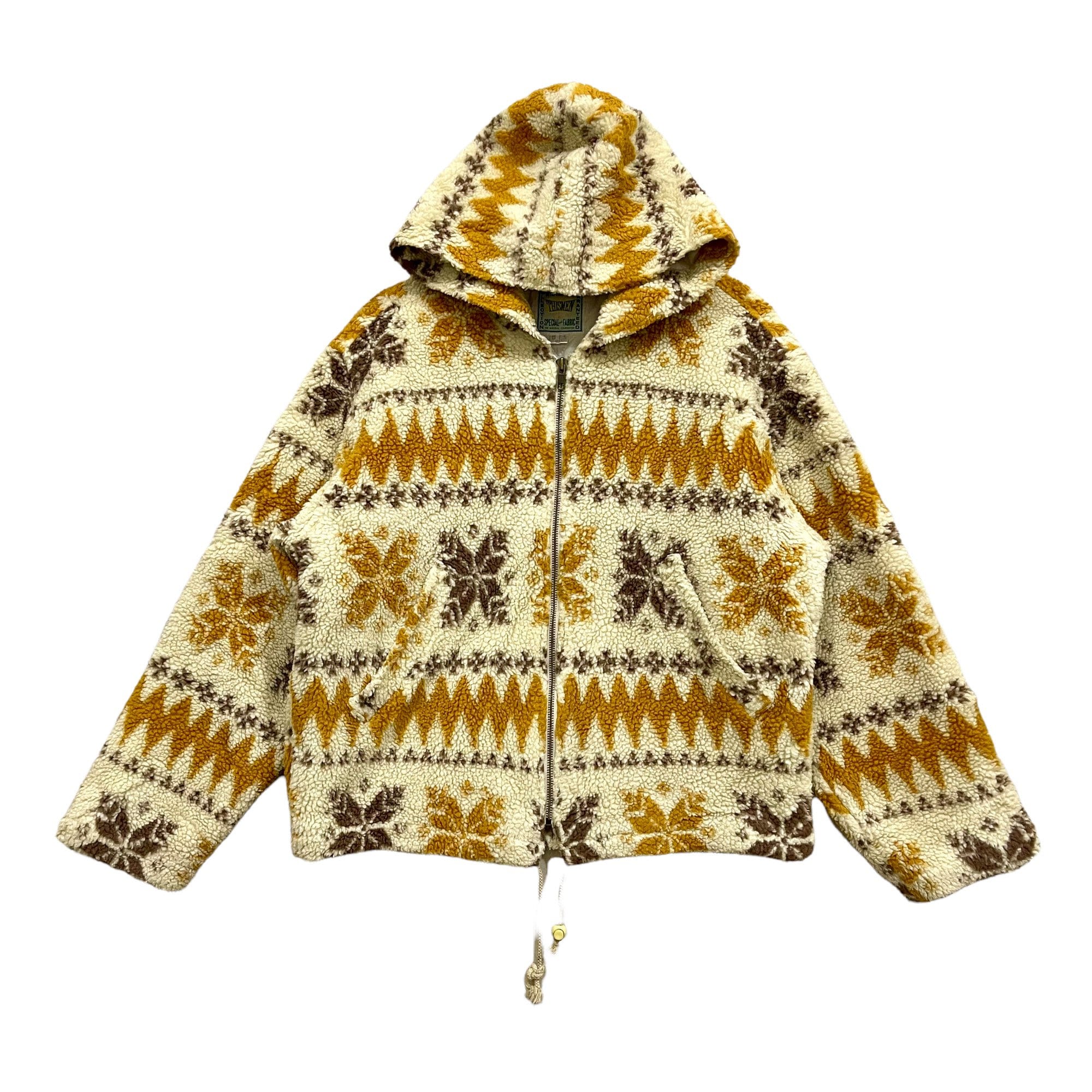 Vintage Japanese Brand Faux Fur Zipper Hoodie Aztec Design
