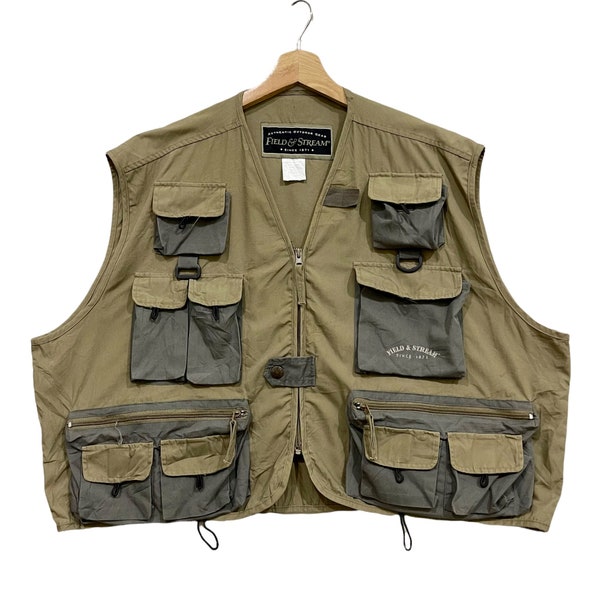 Vintage!! Field and Stream Multi Pocket Military Outdoor Fishing Zipper Vest