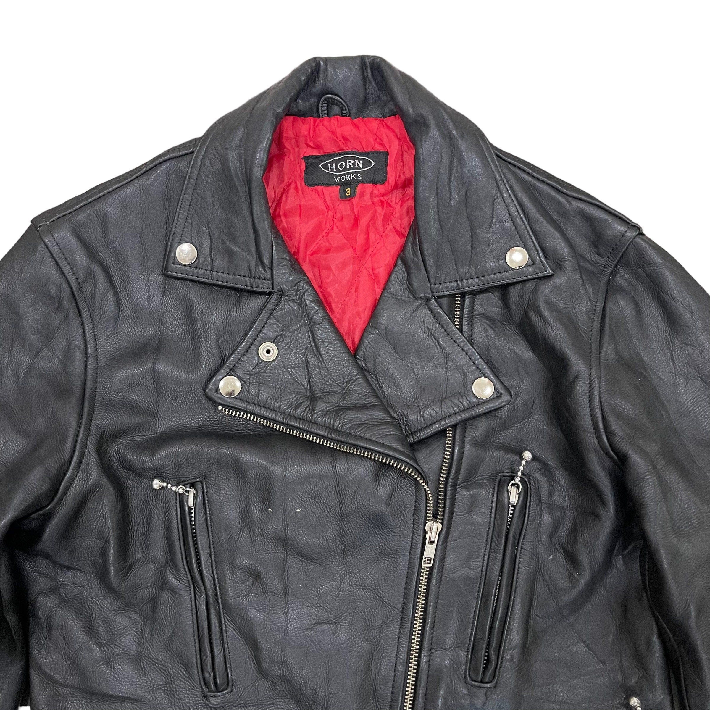 Vintage Horn Work Genuine Leather Punk Motorcycle Bikers Jacket Etsy Canada