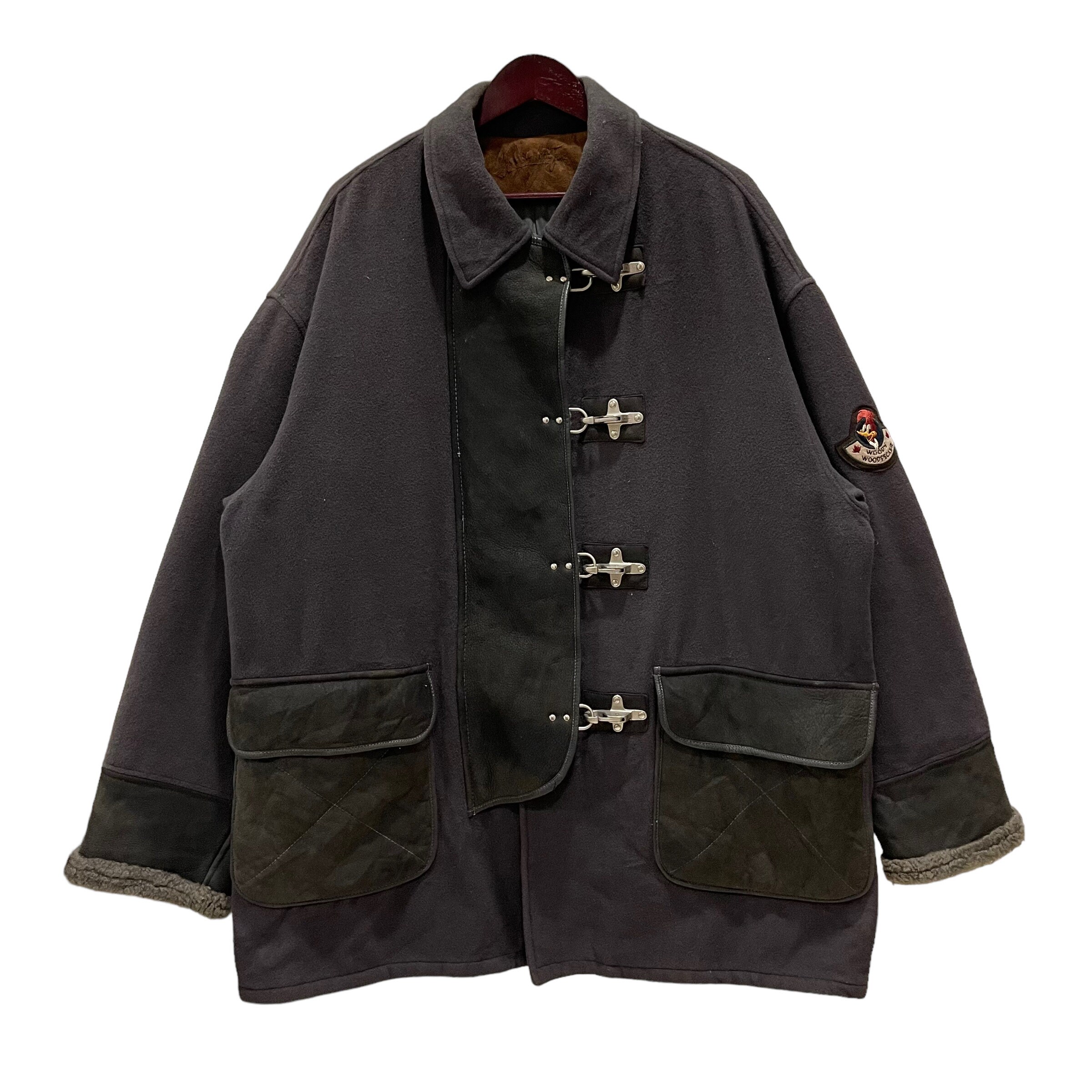 Rare Vintage 90s Jean Charles De Castelbajac x Woody Woodpecker Walter Lants Productions Made in Italy Wool Leather Duffel Coat Jacket