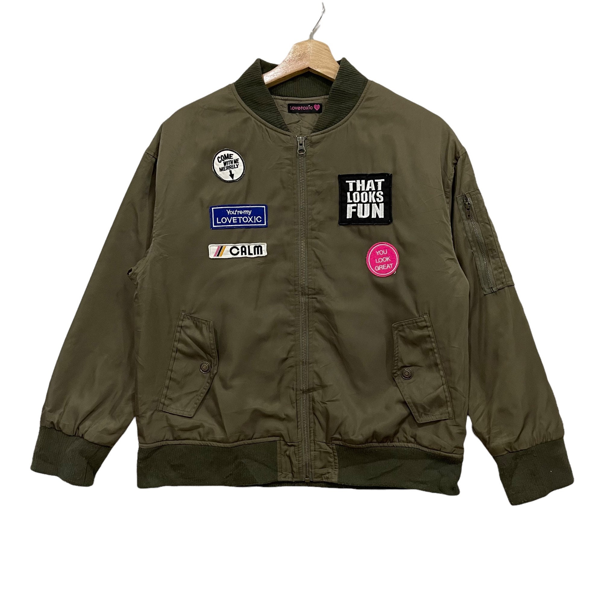 Japanese Brands Lovetoxic Green Army Military Style Patches Bomber