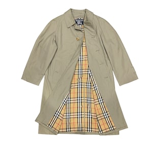 Vintage 90s Burberrys London Attached Linen Nova Check Trench Coat Jacket