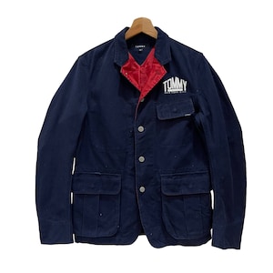 Vintage!! Tommy NYC Tommy Hilfiger Spell Out Duck Canvas Chore Button Jacket