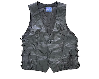 Chaleco vintage de cuero genuino con botones