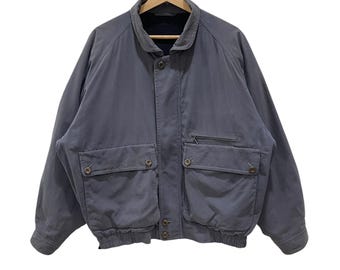Burberry Vintage Dark Green Wool Harrington Jacket, 90s Men's Wool