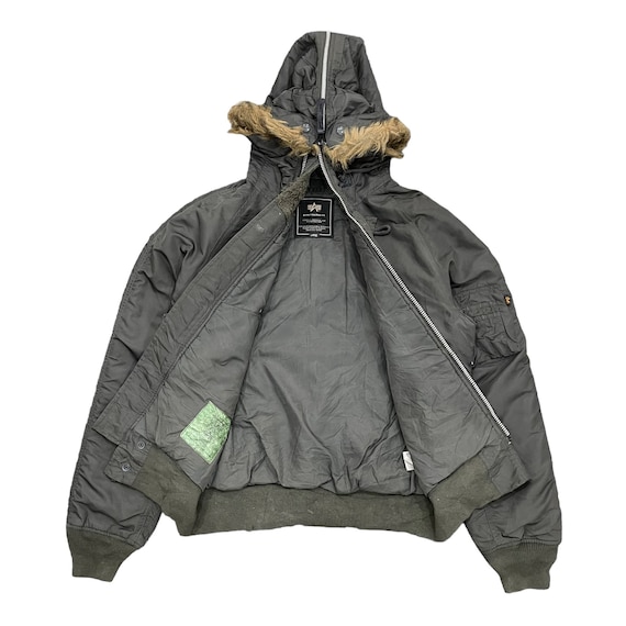 Vintage Alpha Industries Faux Fur Hoodie Bomber Military Flight Jacket Etsy UK