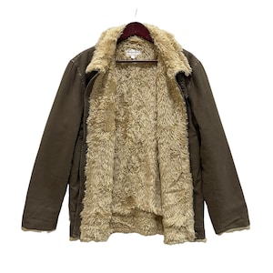 Vtg 90s Bobson International Shearling Zipper Chore Jacket