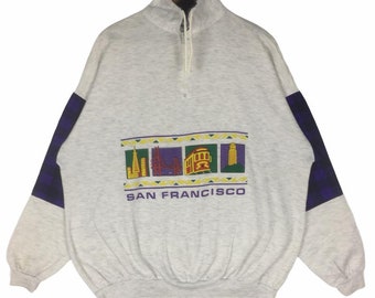 Vintage 80s 90s San Francisco UCLA Made in USA Big Spell Out Big Logo Quarter Zipper Sweater Sweatshirt