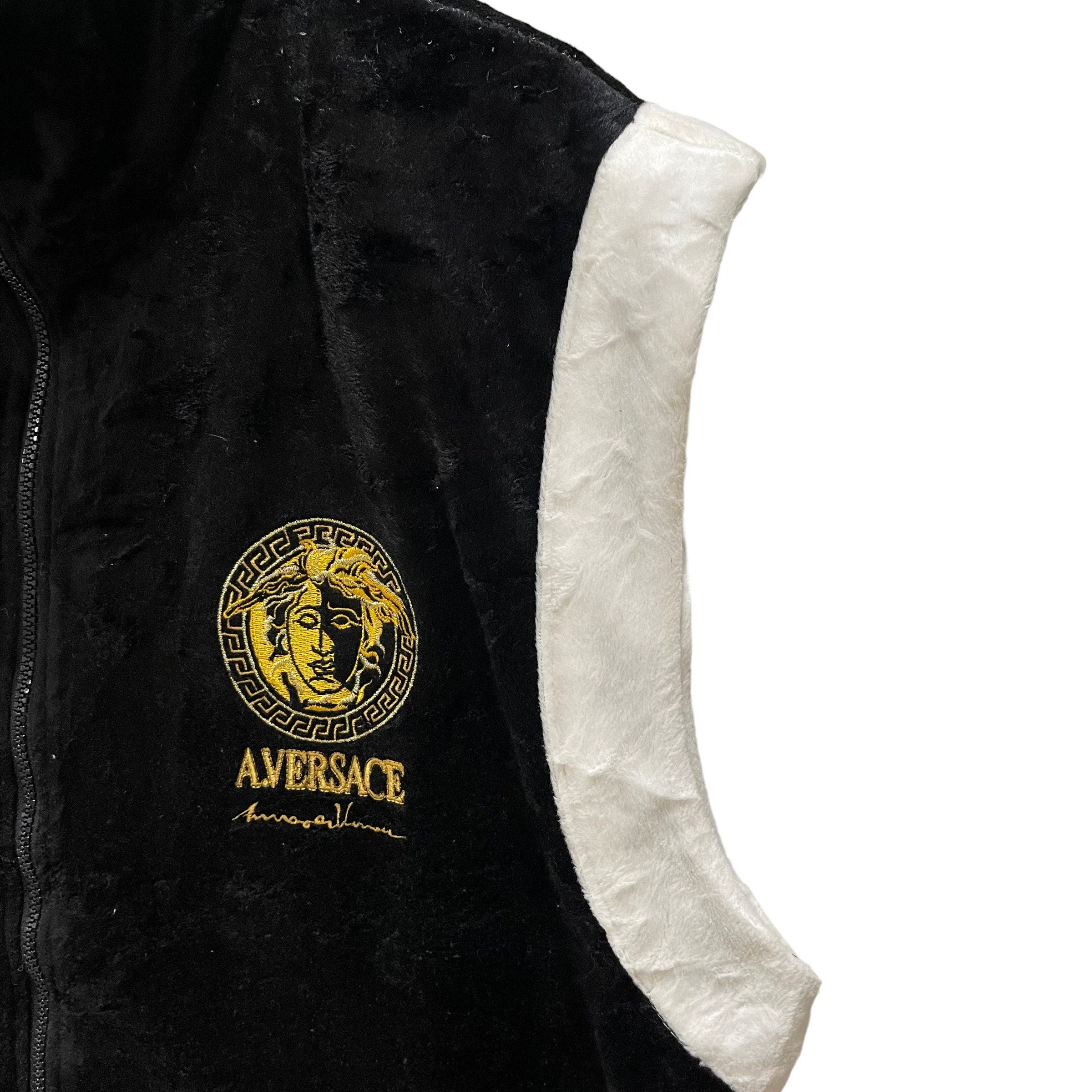 Vintage A.VERSACE Big Logo Embroidered Velvet Zipper Vest - Etsy
