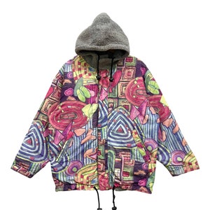 Vintage Japanese Brand JIRO Polartec Bomber Hoodie Multicolour Jacket