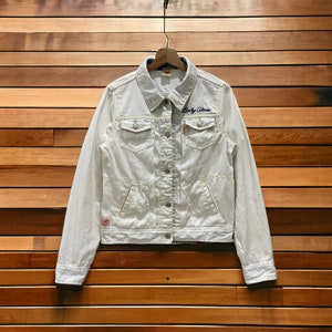 Sällsynt vintage 90-tals Body Glove Surf Style Spell Out Denim Trucker Jacket Button bild 2