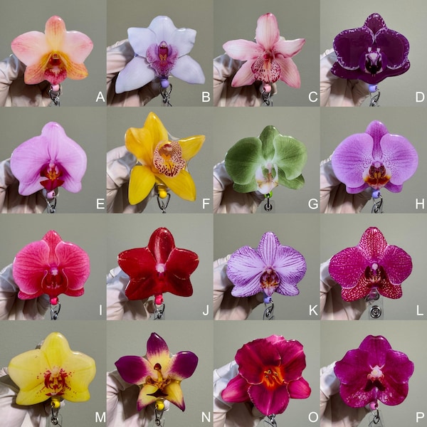 Realistic Orchid Flower Bloom Floret Bud Badge Reel, ID Holder, Kawaii Retractable, Badge Holder Accessory