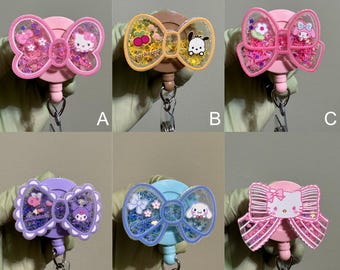 Shaker Glitter Bow Badge Reel, ID Holder, Kawaii Retractable, Badge Holder Accessory