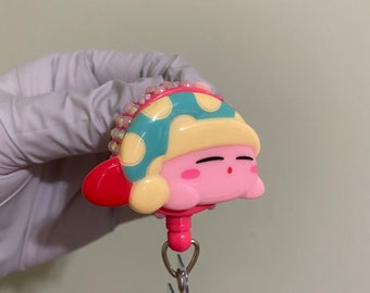 Rhinestone Bedazzled Pink Circle Blob Game Character Badge Reel, ID Holder, Kawaii Retractable, Badge Holder Accessory