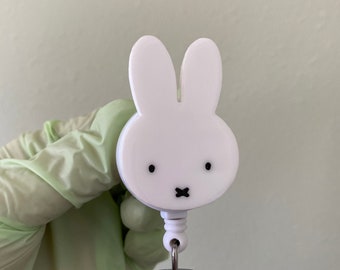 White Rabbit Bunny Animal Badge Reel, ID Holder, Kawaii Retractable, Accessory