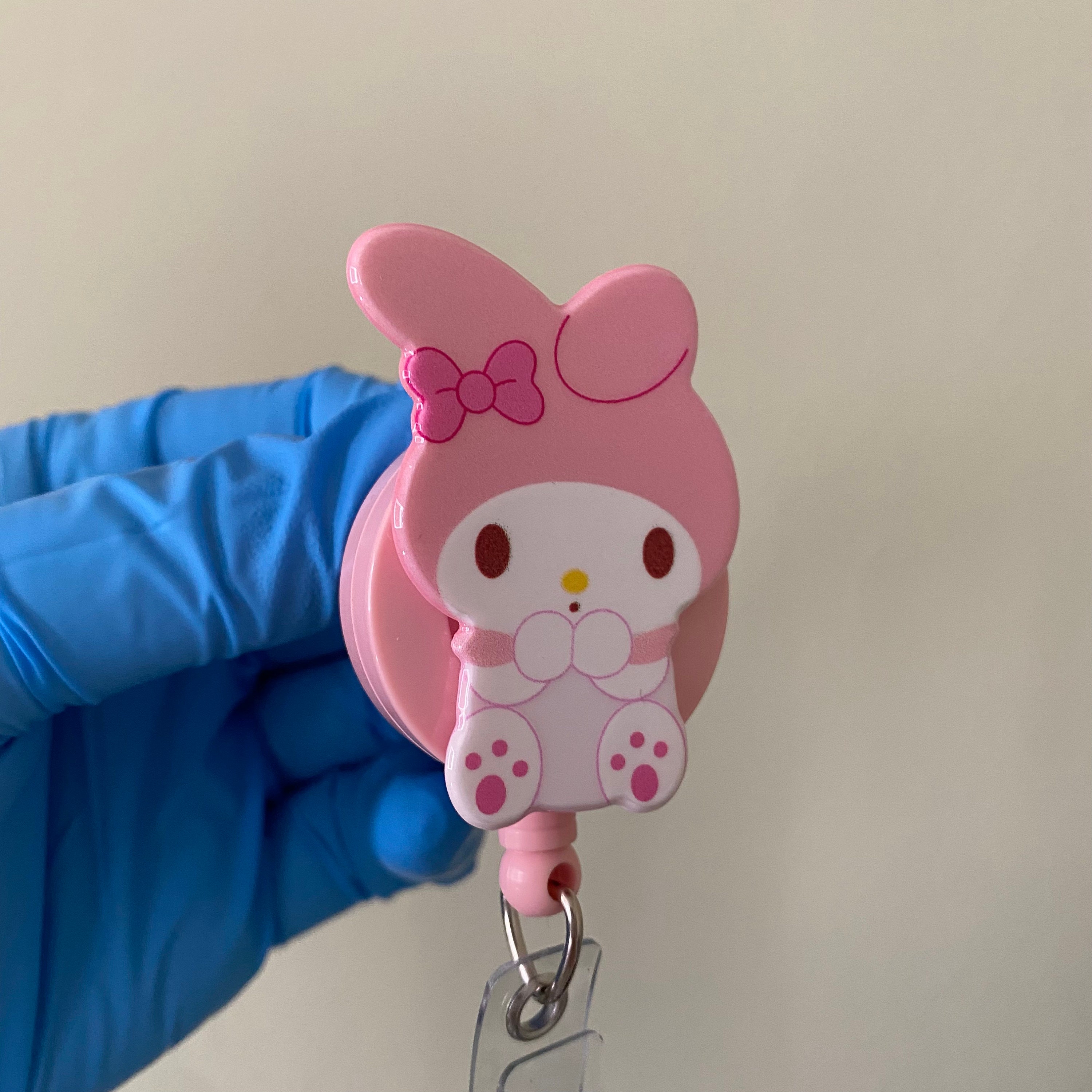 Kawaii Sanrio Hello Kitty Pink Bear Badge Reel Holder Retractable