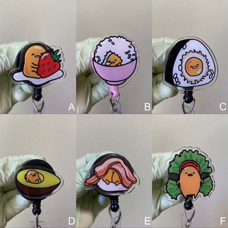Gudetama Rice Characters Food Series Yellow White Egg Sunny Side Lazy Badge Reel, ID Holder ...