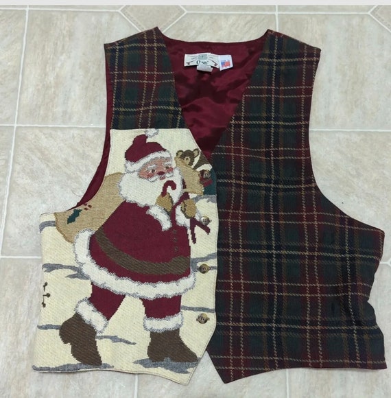 Vintage Christmas Orvis Plaid Santa Vest  Made in… - image 8