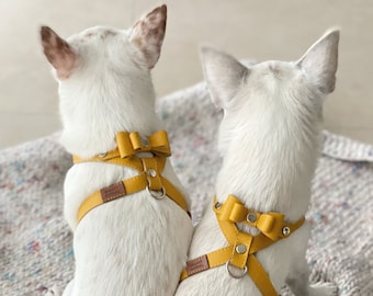 Dog harness, small dog harness, Leather harness with bow tie, Natural leather harness
