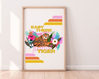 Download digitale, Easy There Tiger, Retro Art Print, Wall Art stampabile, Tiger Art Print, Arte digitale, Download istantaneo, Boho Art Prints