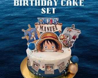 Kit di decorazioni per torte di compleanno ispirato a One Piece / Personalizzabile / Download digitale