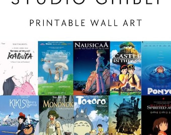 Póster de la película Studio Ghibli (10 unidades) / Descarga digital A4 / El viaje de Chihiro, El castillo ambulante, Totoro y más / Arte mural de anime