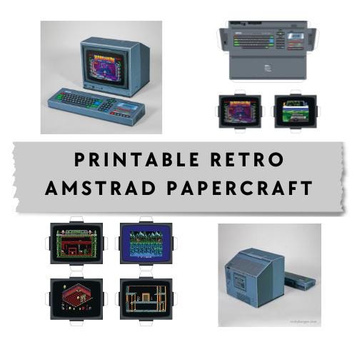 Printable 80s Computer Papercraft Kit – CPC 464 Template, PDF/PNG