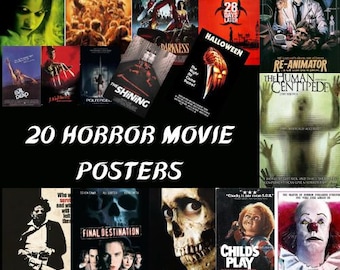 20 carteles digitales de películas de terror / Arte mural de terror clásico e icónico / Descarga instantánea