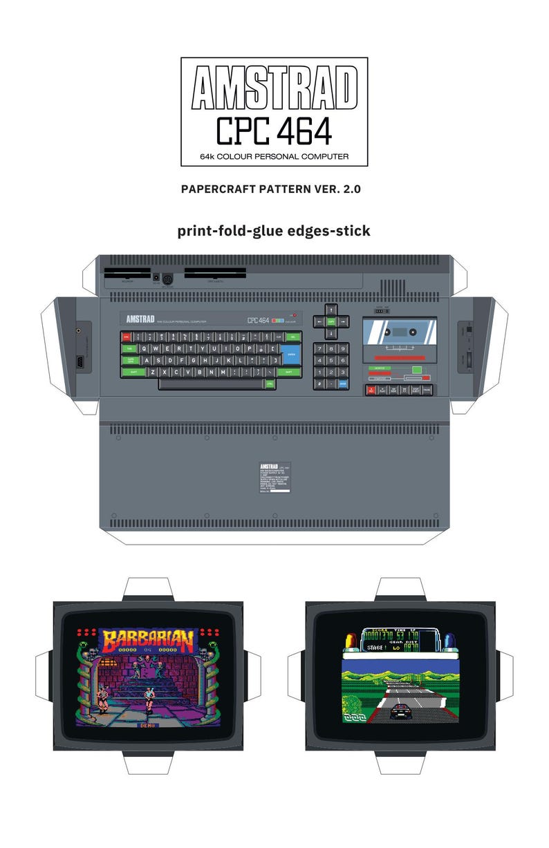 Printable 80s Computer Papercraft Kit – CPC 464 Template, PDF/PNG ...