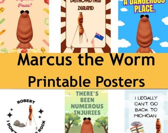 Marcus the Worm Posters | 6 Vibrant Digital Prints | Iconic Quotes | Fun Meme Wall Art