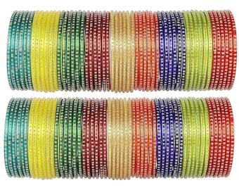 9 Dozen Multi Color Bangle Per Color 6 Pieces Glass Bangle Set Party Wear For Women & Girl's Free Shipping 3  Bangle Size - 2.4, 2.6, 2.8