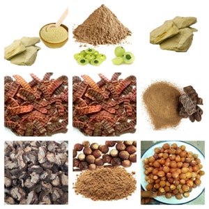 100% natuurlijke biologische Indiase Ayurvedische grond en hele droge kruisbes (Amla), Reetha, Shikakai, Multani Mitti (Fuller's Earth) gratis verzending