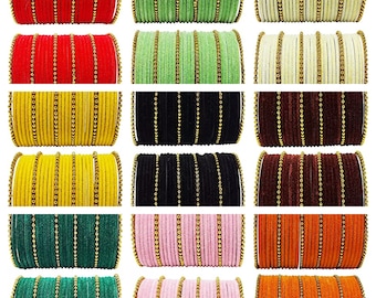 24 Pieces Velvet Glass Bangle Set Multicolor Trendy,Party Wear For Women And Girls Free Shipping