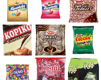 Multi Flavour Sweet And Tasty Toffee Candy Alpenliebe,Cadbury Gems ,Kopiko Coffee, Eclairs,Kaccha Mango Bite, Melody,Pulse   Free Shipping