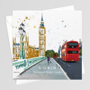 Big Ben, Casas del Parlamento, Puente de Westminster, Londres, Tarjeta de felicitación