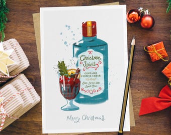 Christmas Spirit Card, Gin Whisky Baileys Mulled Wine Festive Drinks
