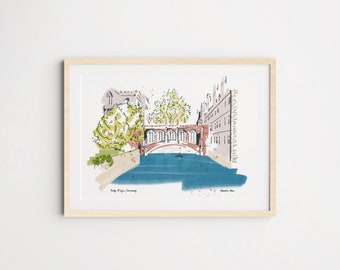 Bridge of Sighs, St John's College in Autumn/Winter, Cambridge University, Art Print