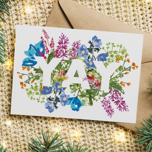 Carte de célébration florale colorée YAY, joyeux anniversaire / Félicitations / Remise des diplômes / Carte de voeux pour une nouvelle maison